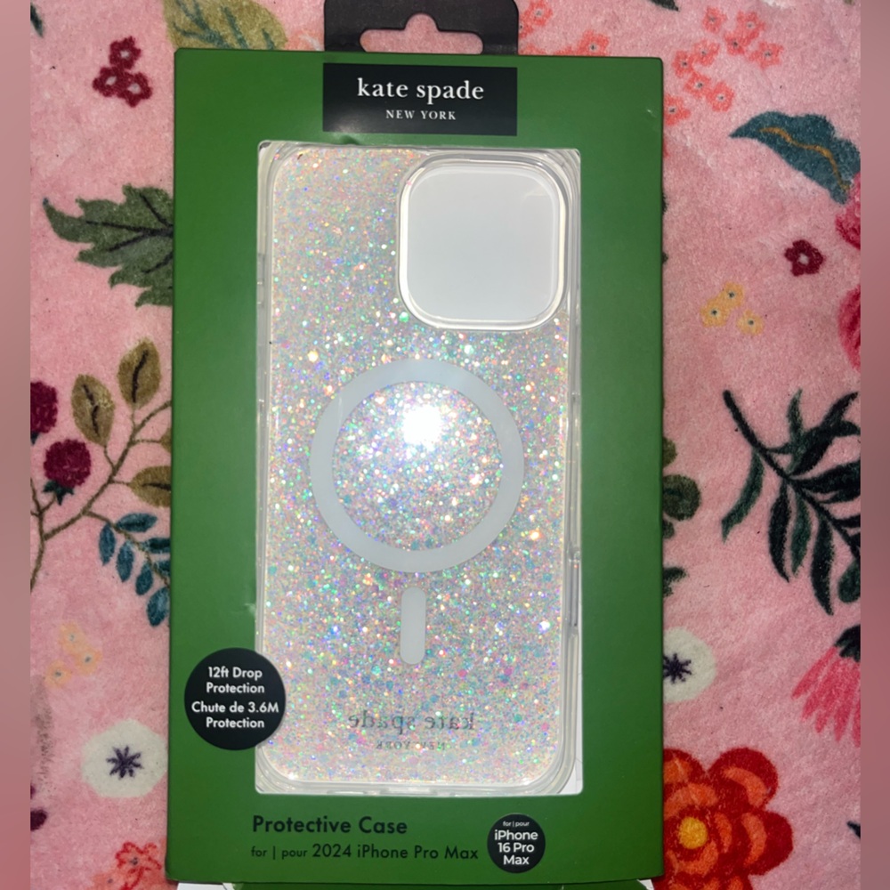 Kate Spade Sparkling Glitter Case for iPhone 16 Pro Max - Silver Glitter